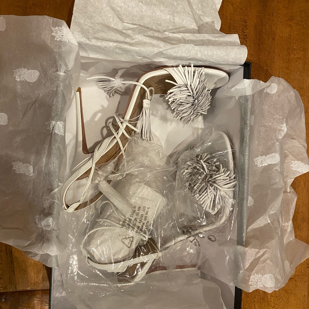 Aquazzura Wild Thing Fringed Sandals 105 - White - Picture 7 of 10